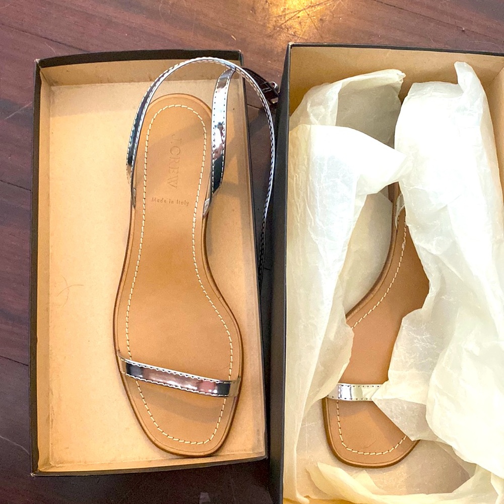 Never worn brand new JCrew metallic block sandals size USA 9 color silver